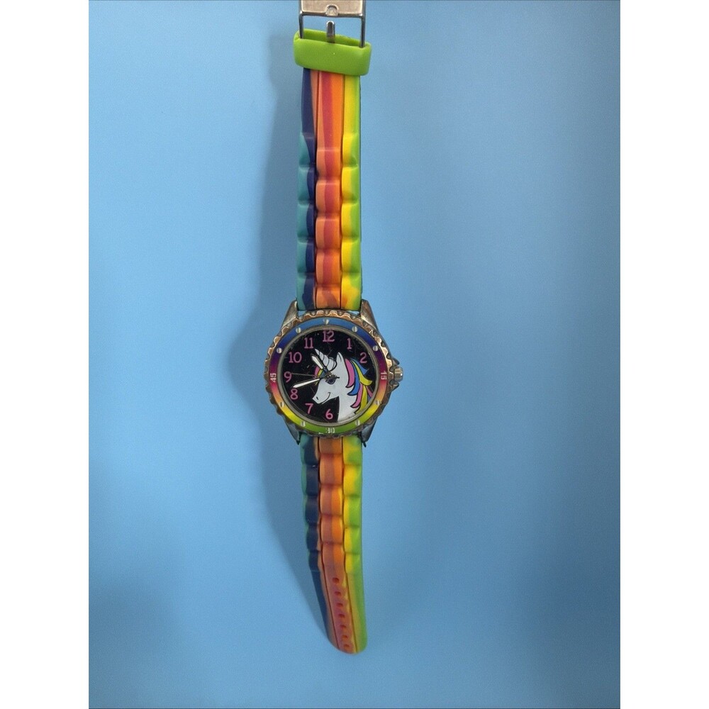 Accutime Unicorn Dial Rainbow Quartz Watch WN9019WM Watch Works Great, New Batt - Picture 2 of 4